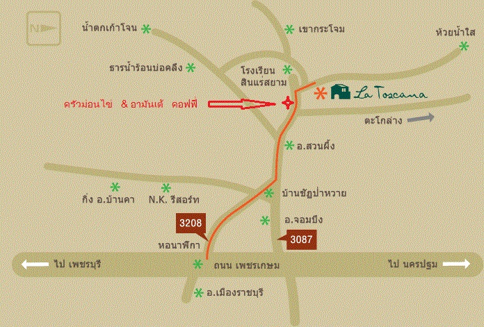 แผนที่ ร้านอาหาร ครัวม่อนไข่ สวนผึ้ง ราชบุรี