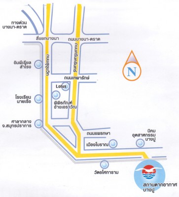 แผนที่สถานตากอากาศบางปู ชมนกนางนวลและทานอาหารที่ร้านศาลาสุขใจ