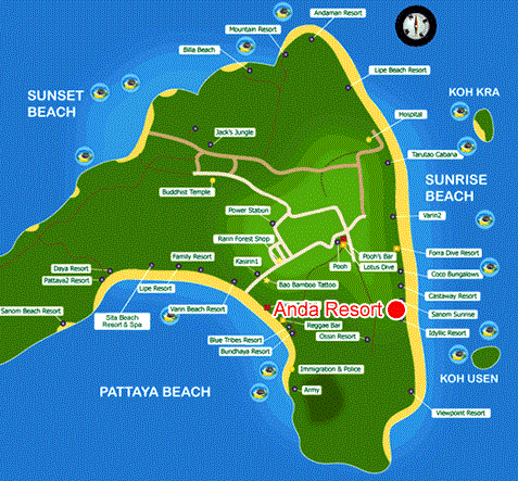 แผนที่ Map อันดา รีสอร์ท (Anda Resort) ที่พักสวยๆ ติดทะเล เกาะหลีเป๊ะ หาดซันไรซ์ บีช โรแมนติกมาก