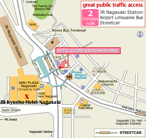 Maps JR Kyushu Hotel Nagasaki โรงแรมในนางาซากิ ที่สะดวก สะอาด ใกล้ห้าง Amu Plaza